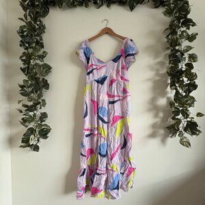 Isabel Maternity Short Sleeve V-Neck Tie Back Maxi Dress Multi Women’s Size L